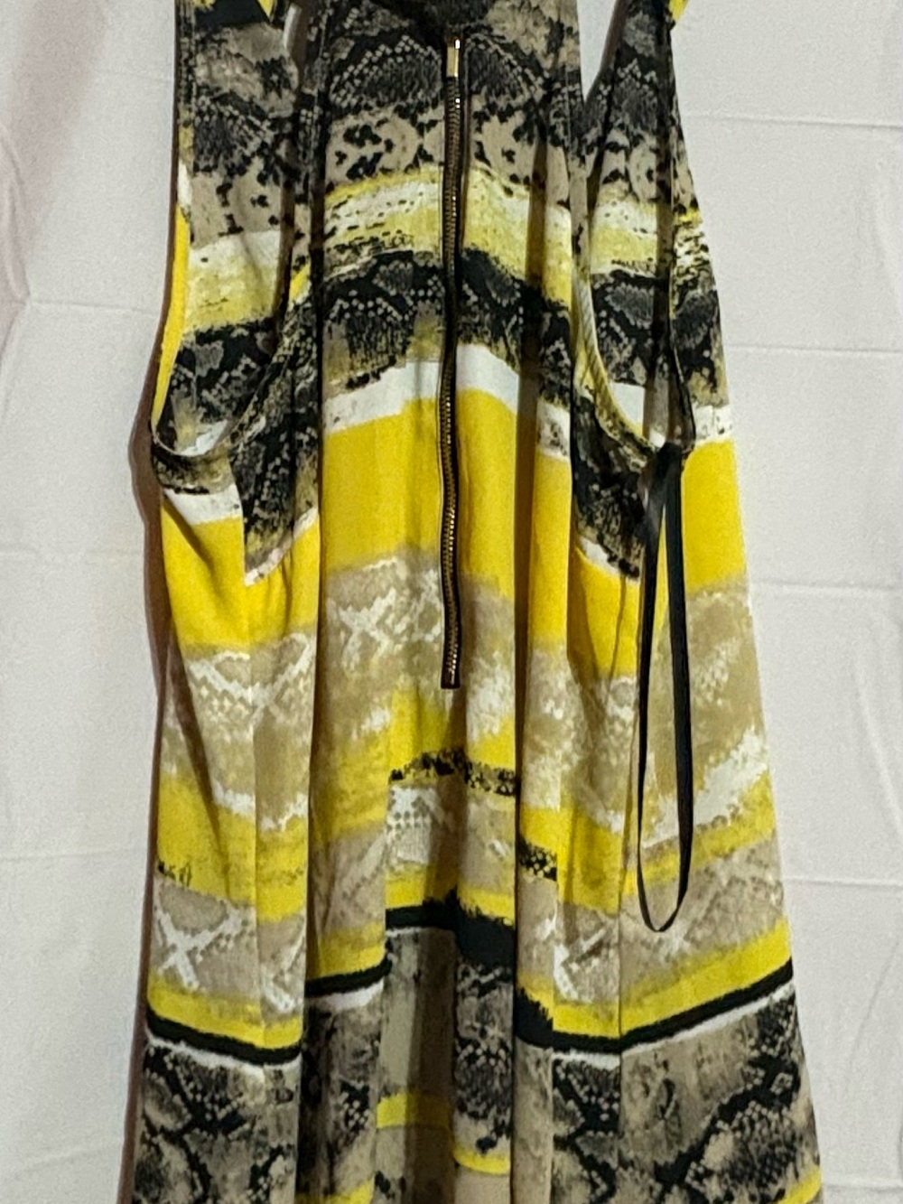 bebe Yellow and Beige Snake-Print Tank Top with Front Zip